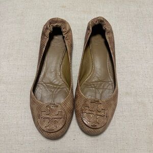 Tory Burch Brown Flats with Signature Logo